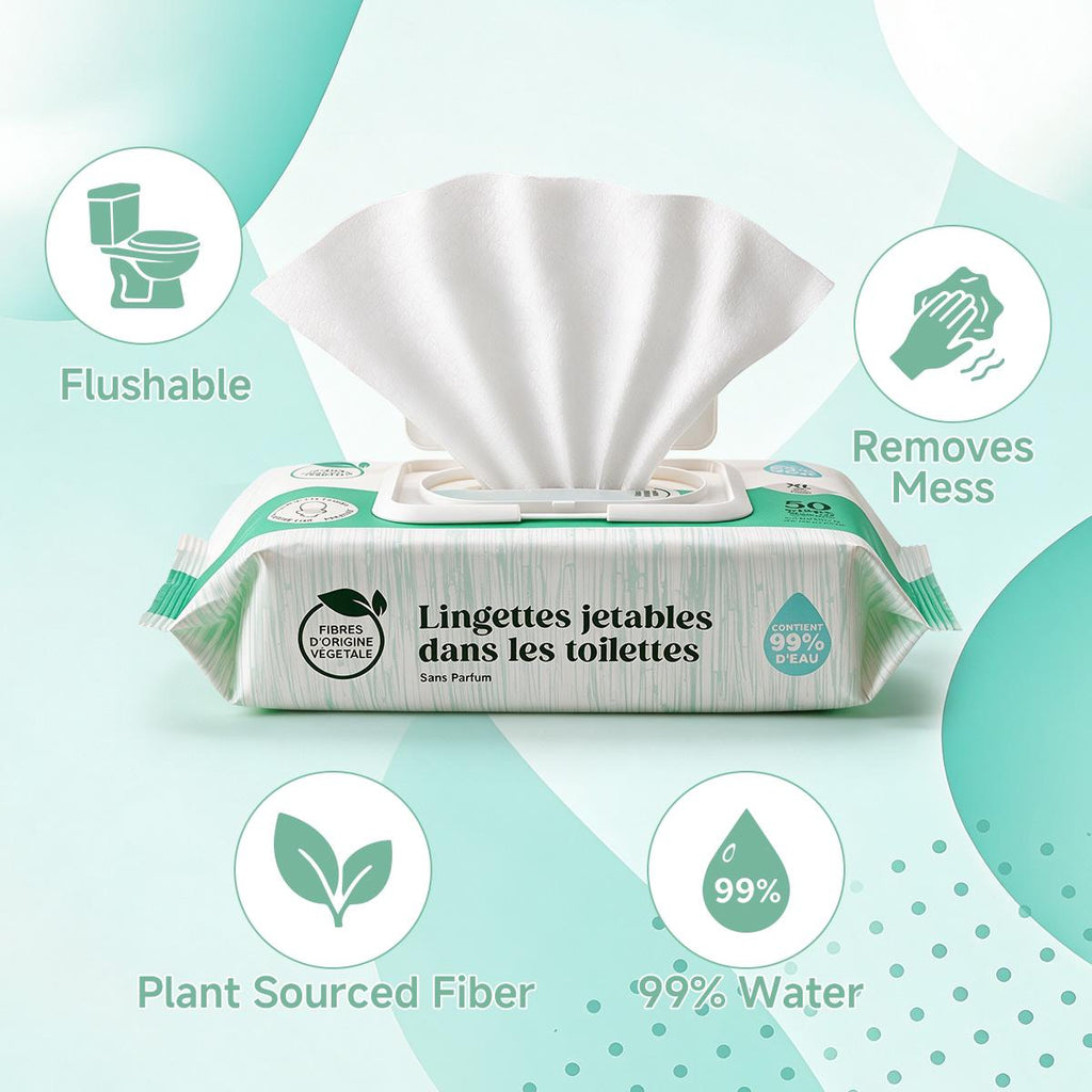 Wish Eco Flushable Wipes, Fragrance Free, 50 Count per Pack