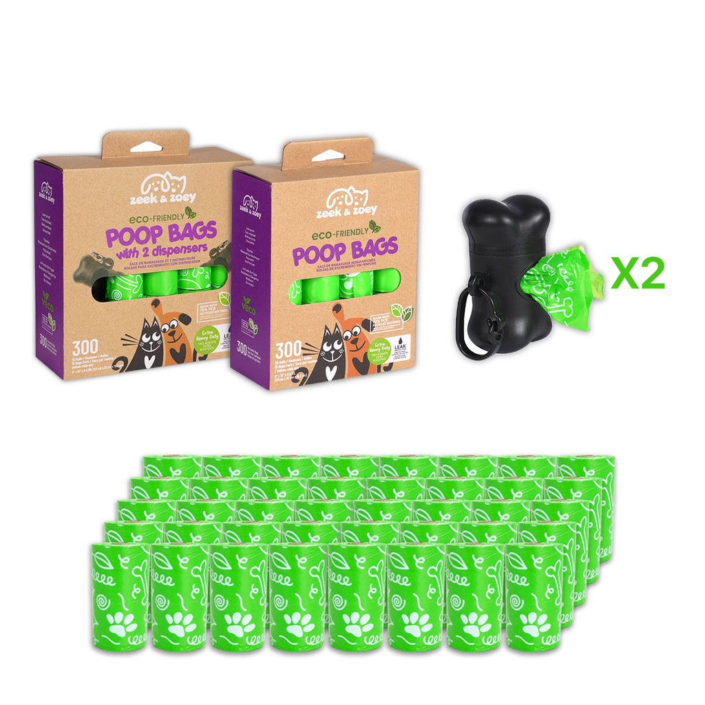 Zeek & Zoey Eco-Friendly  Poop Bags With 2 Dispensers