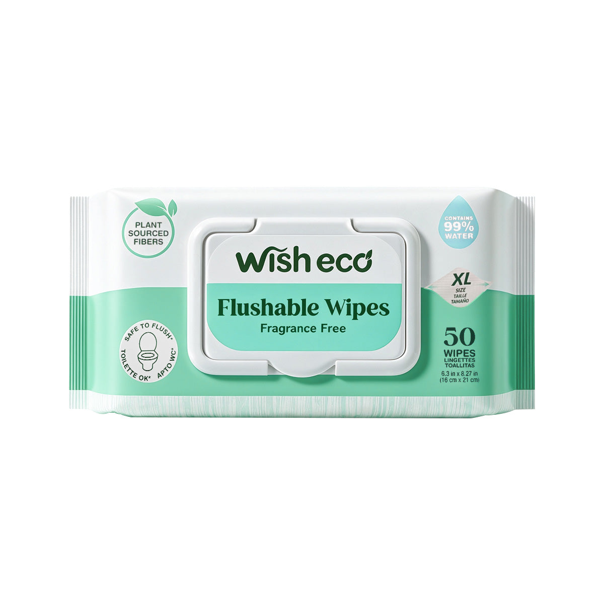 Wish Eco Flushable Wipes, Fragrance Free, 50 Count per Pack