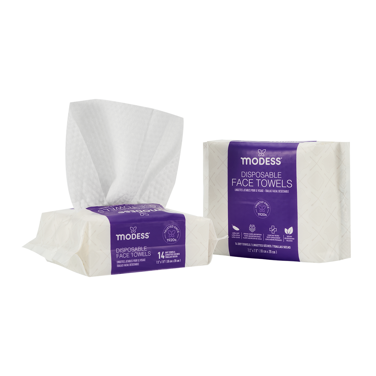 Modess Travel Disposable Face Towels – 28 Count (14 Ct × 2 Packs)