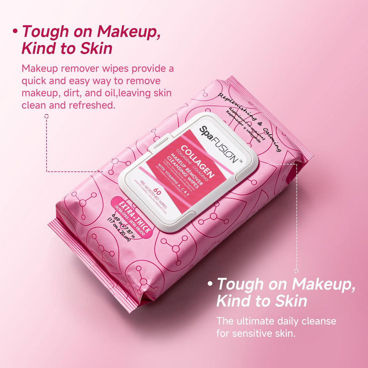 Spa Fusion Collagen Make up Remover Cleansing Wipes 60ct