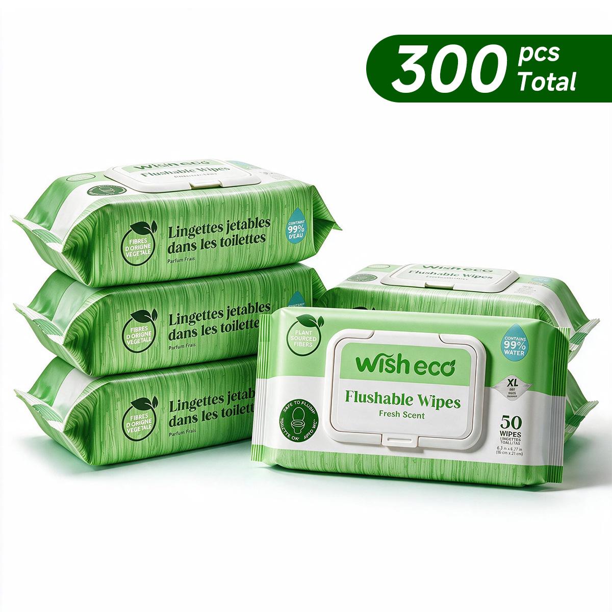 Wish Eco Flushable Wipes, Fresh Scent, 50 Count per Pack