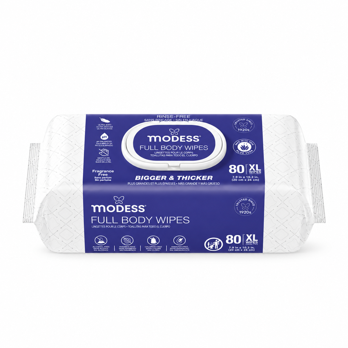 Modess Full Body Wipes 80CT, Fragrance Free