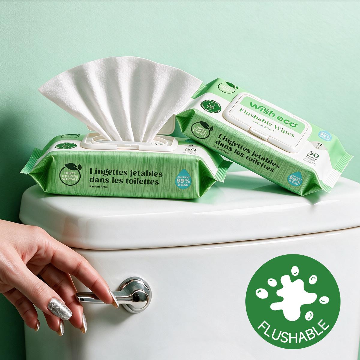 Wish Eco Flushable Wipes, Fresh Scent, 50 Count per Pack