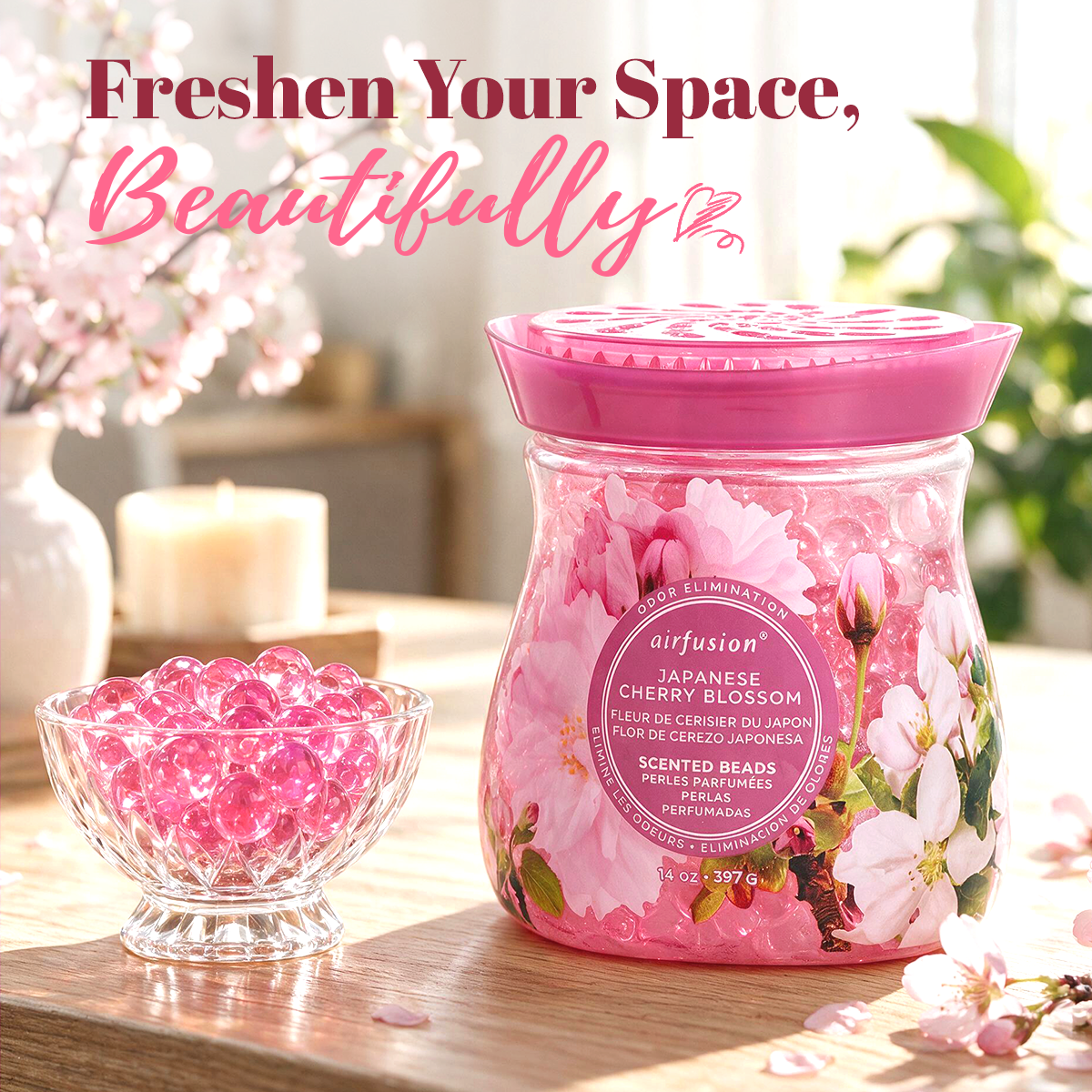 Air Fusion Japanese Cherry Blossom Crystal Scented Beads Air Freshener 14 oz