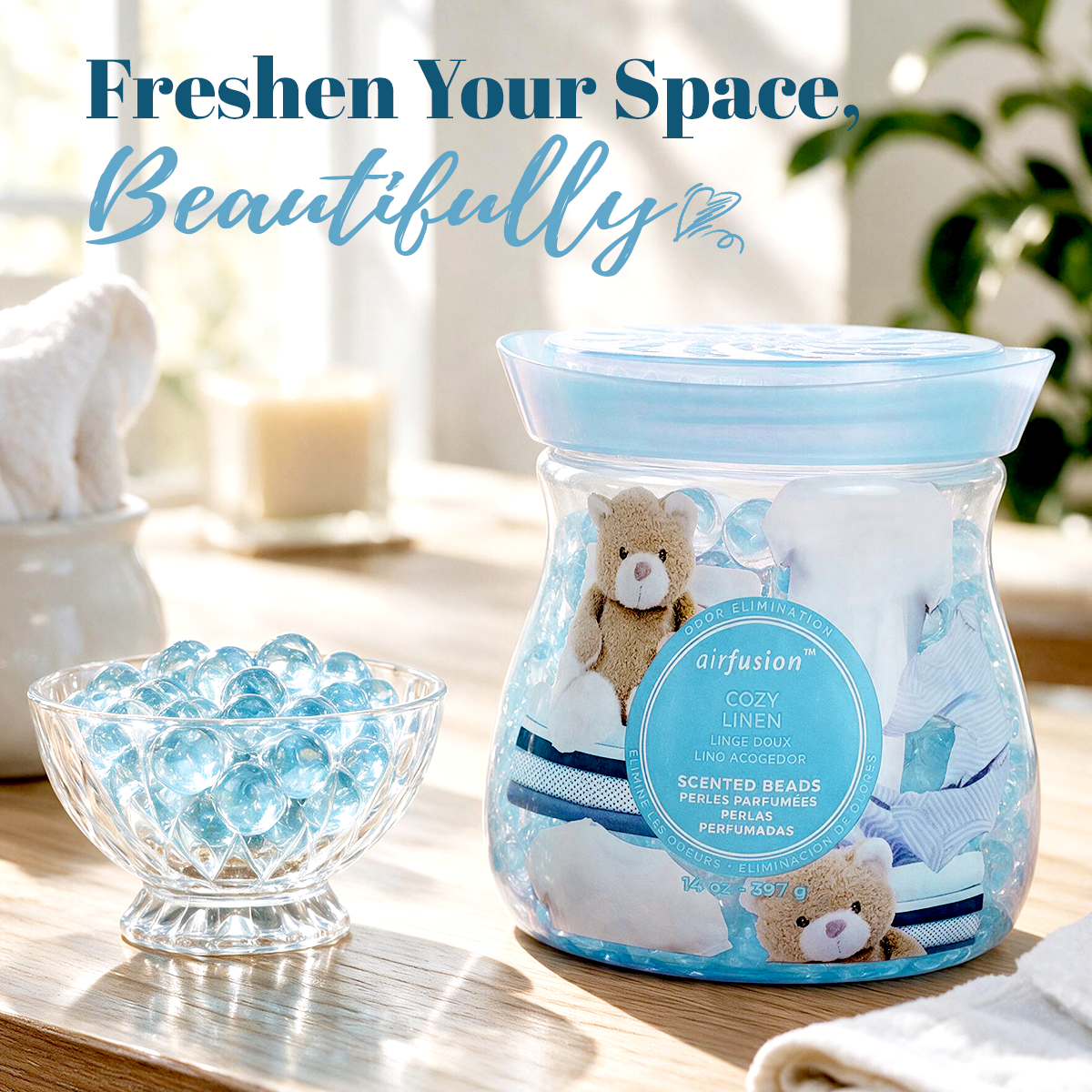 Air Fusion Cozy Linen Crystal Scented Beads Air Freshener 14 oz