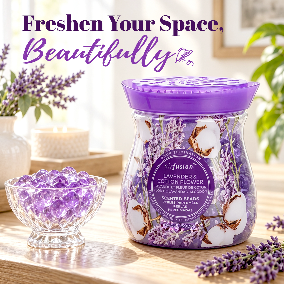 Air Fusion Lavender & Cotton Flower Crystal Scented Beads Air Freshener 14 oz