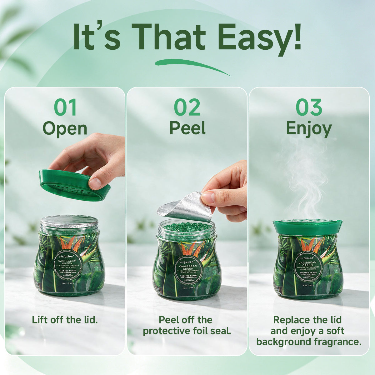 Air Fusion Caribbean Green Crystal Scented Beads Air Freshener 14 oz