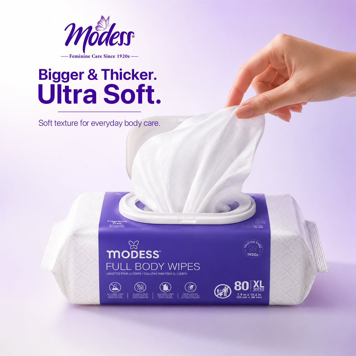 Modess Full Body Wipes 80CT, Fragrance Free