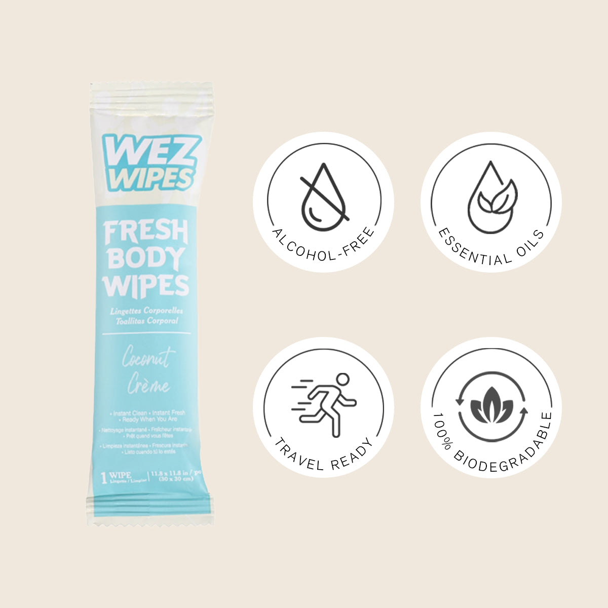 WEZ Coconut Crème Body Wipes -12 Ct