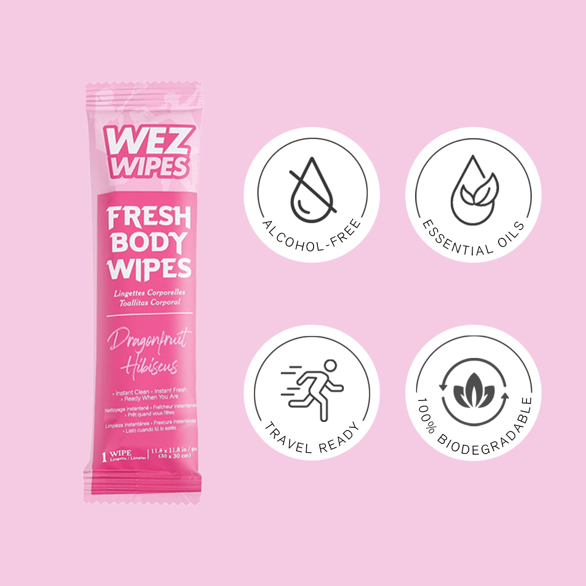 WEZ Dragonfruit Hibiscus Body Wipes -12 Ct