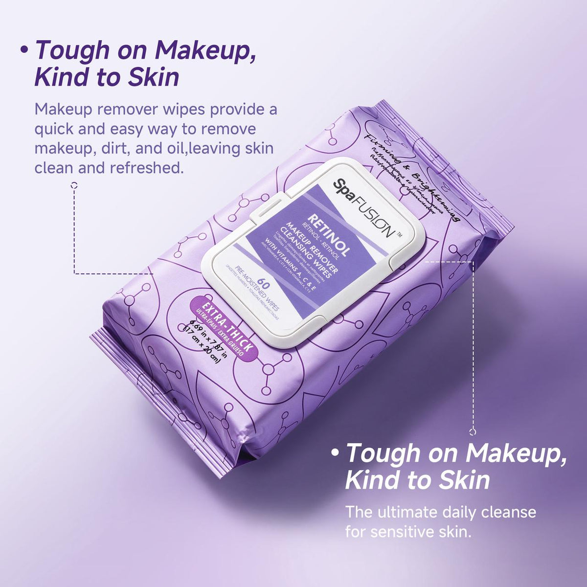 Spa Fusion Retinol Make up Remover Cleansing Wipes 60ct