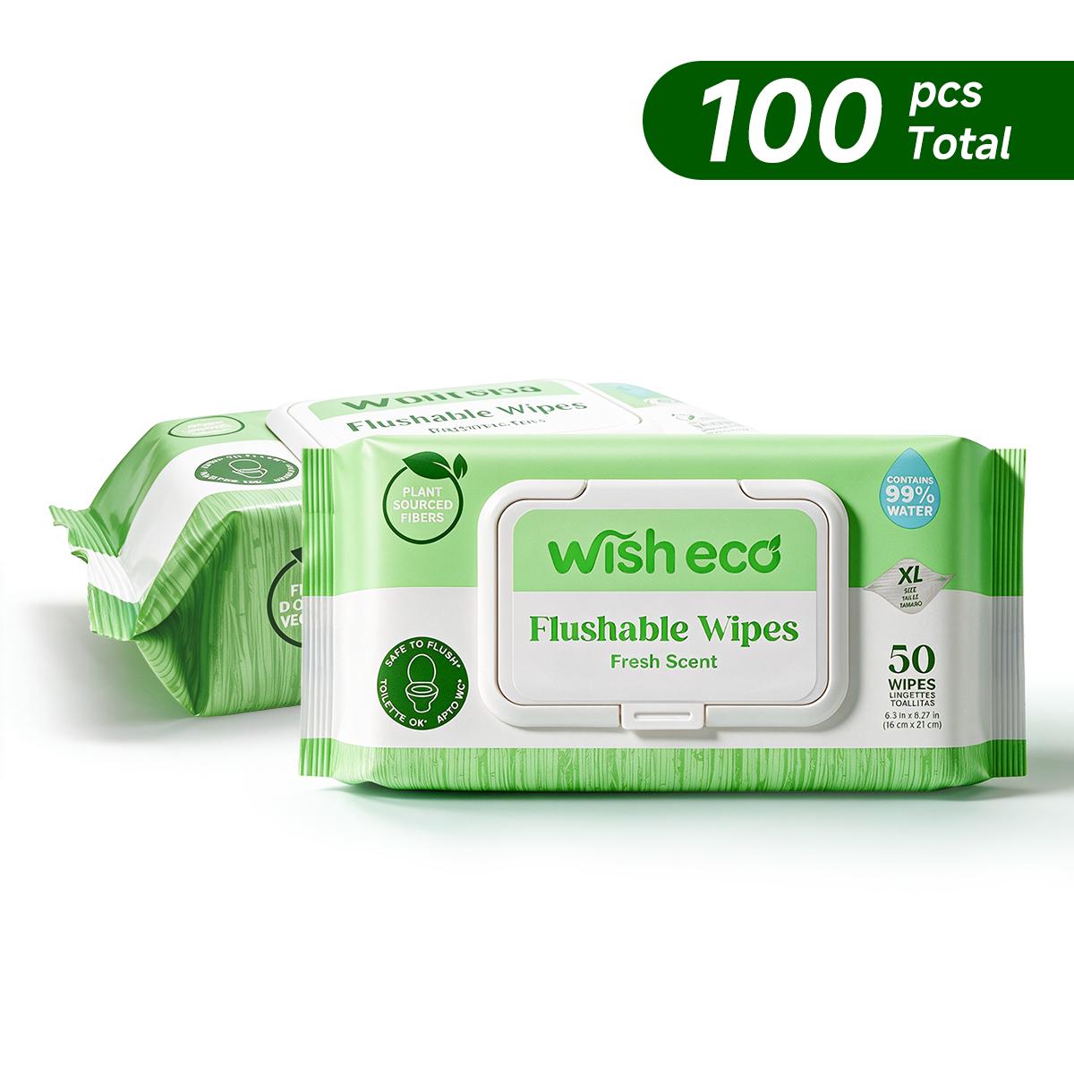 Wish Eco Flushable Wipes, Fresh Scent, 50 Count per Pack