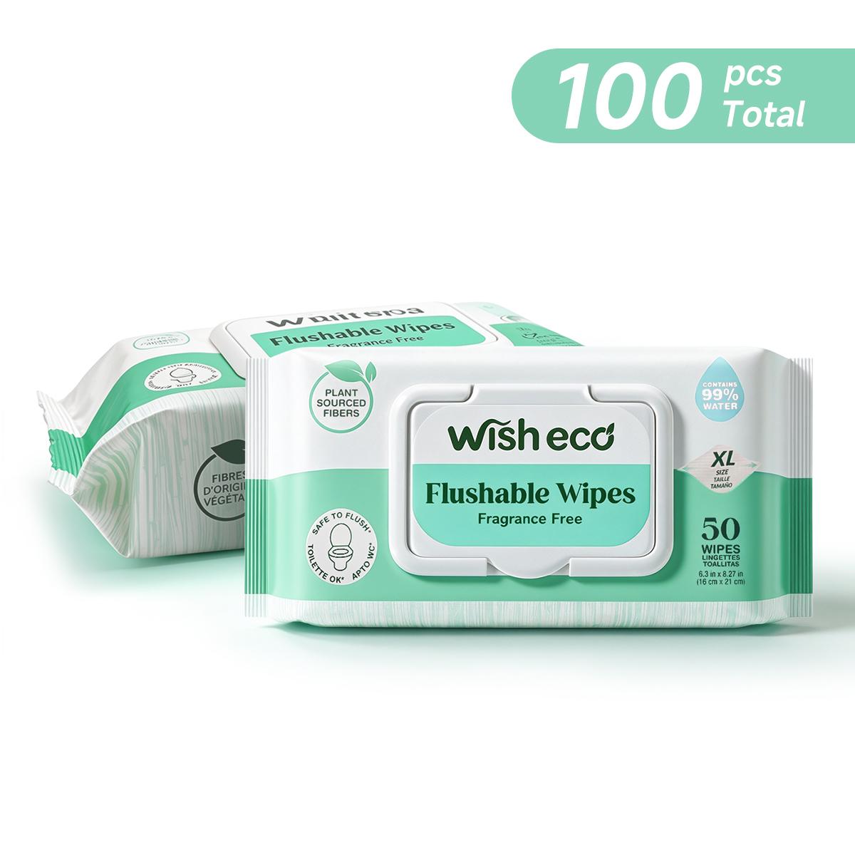 Wish Eco Flushable Wipes, Fragrance Free, 50 Count per Pack