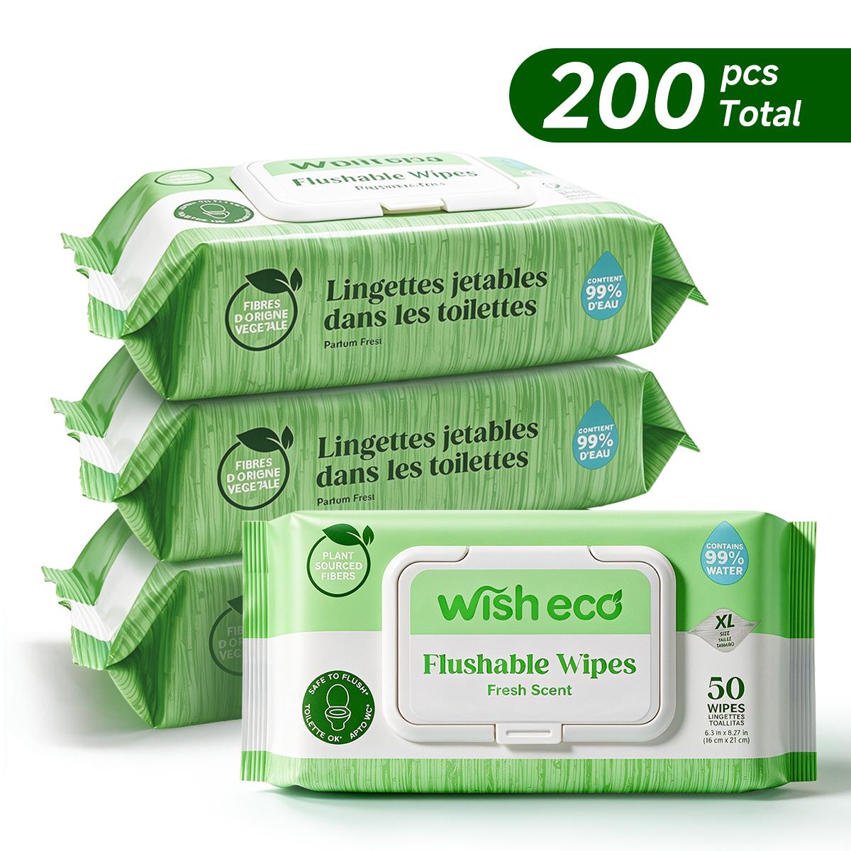 Wish Eco Flushable Wipes, Fresh Scent, 50 Count per Pack