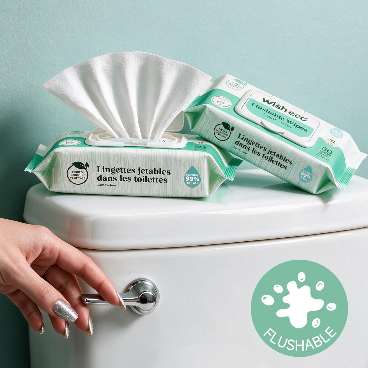 Wish Eco Flushable Wipes, Fragrance Free, 50 Count per Pack