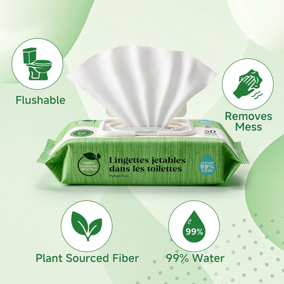 Wish Eco Flushable Wipes, Fresh Scent, 50 Count per Pack