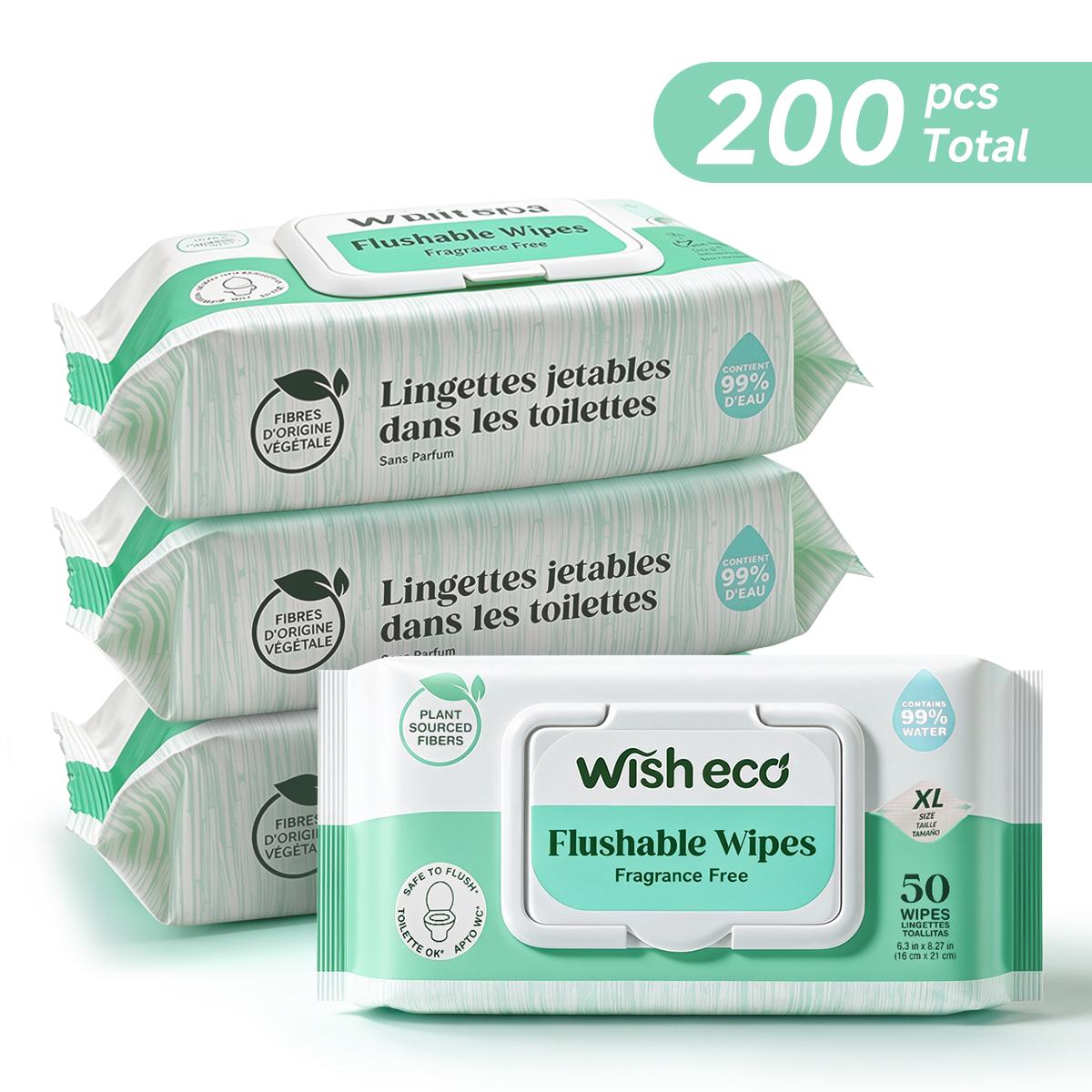 Wish Eco Flushable Wipes, Fragrance Free, 50 Count per Pack