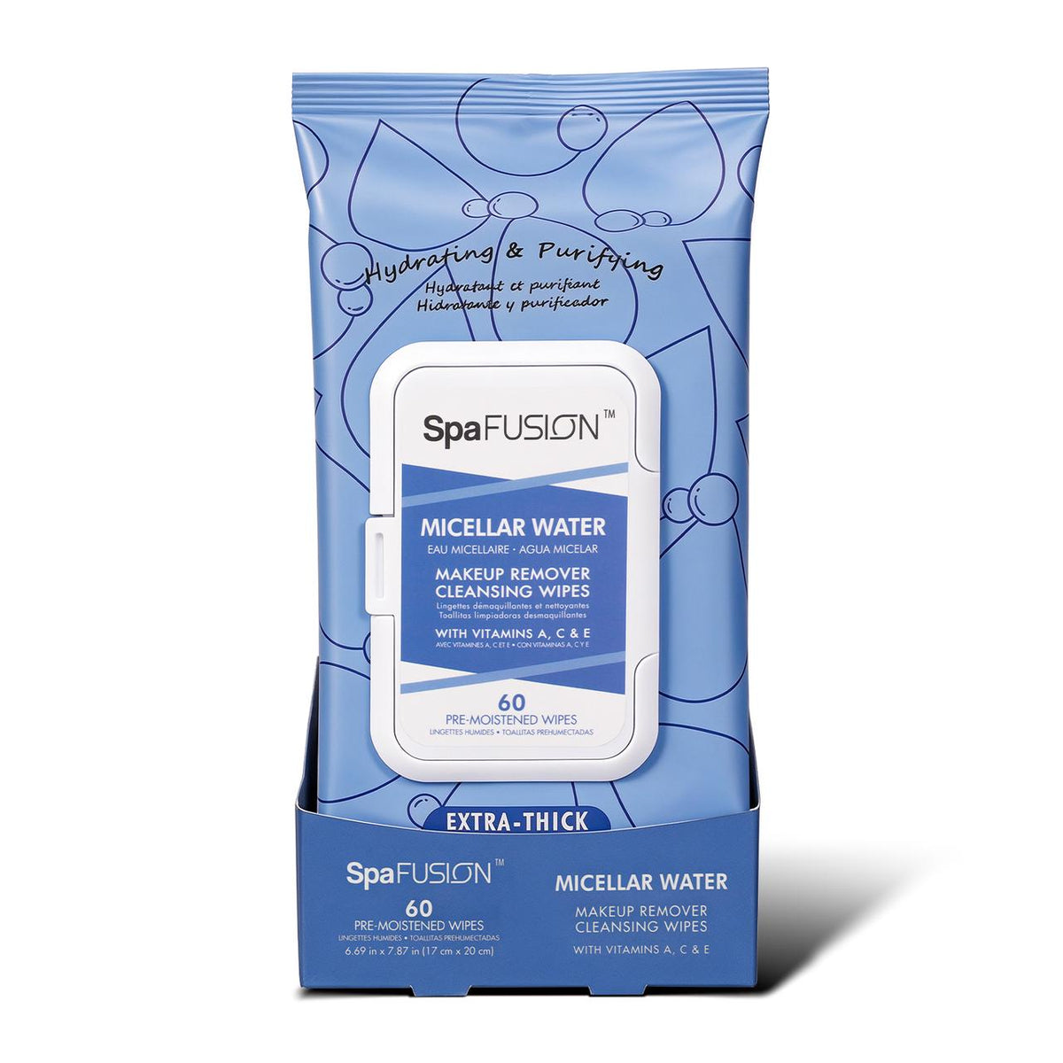 Spa Fusion Micellar Water Make up Remover Cleansing Wipes 60ct